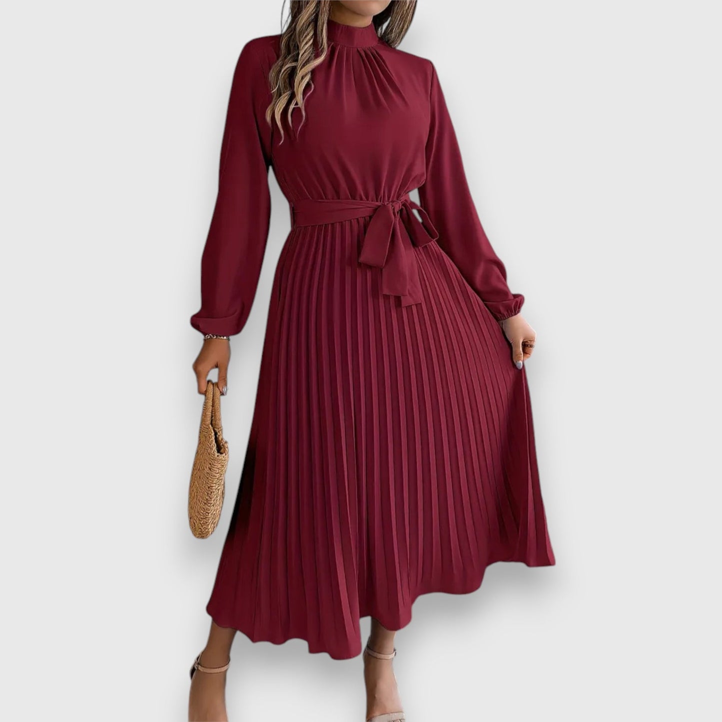Robe Midi Avec Jupe Plissée Et Manches Longues Pour Femme | Idéal Pour Occasions Formelles