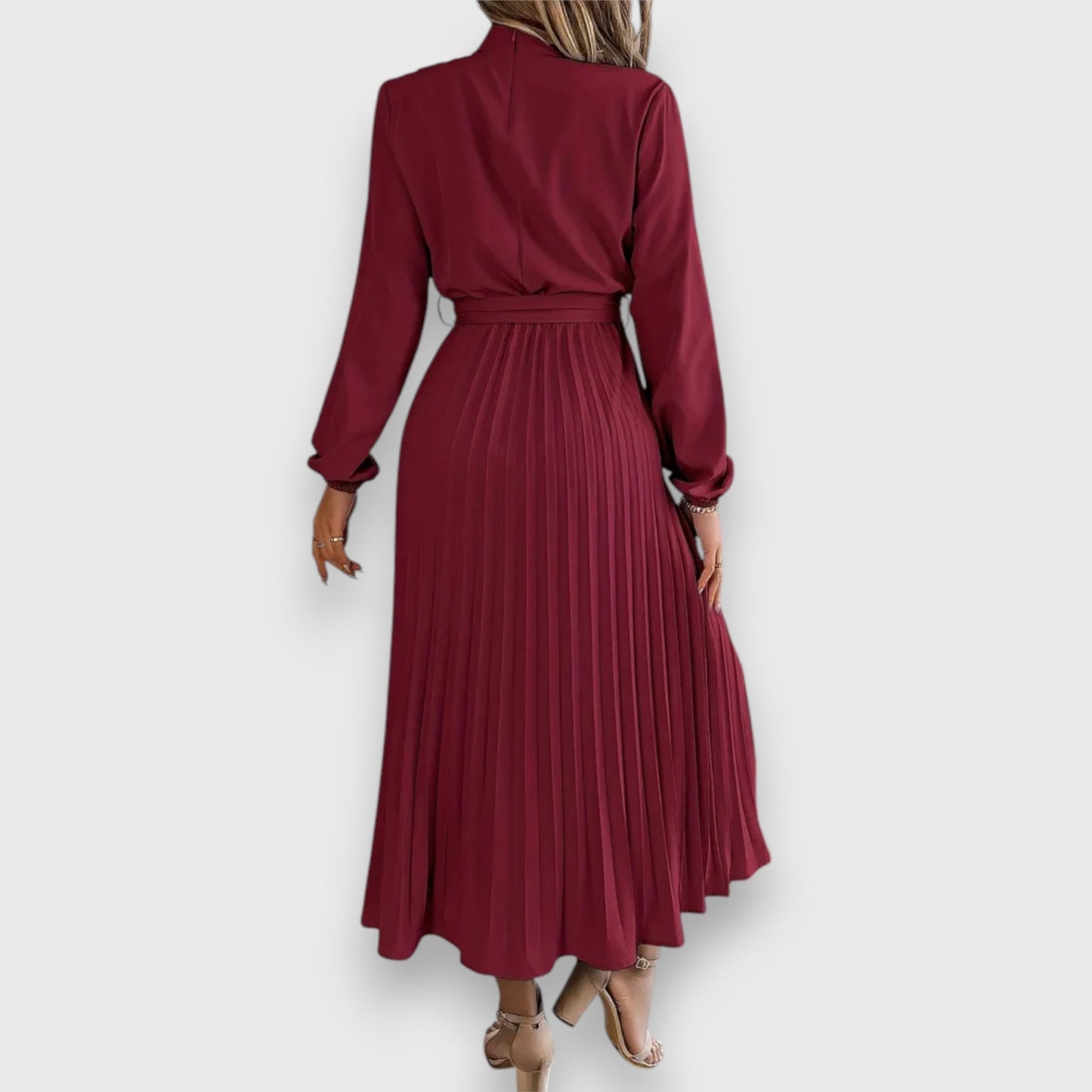 Robe Midi Avec Jupe Plissée Et Manches Longues Pour Femme | Idéal Pour Occasions Formelles