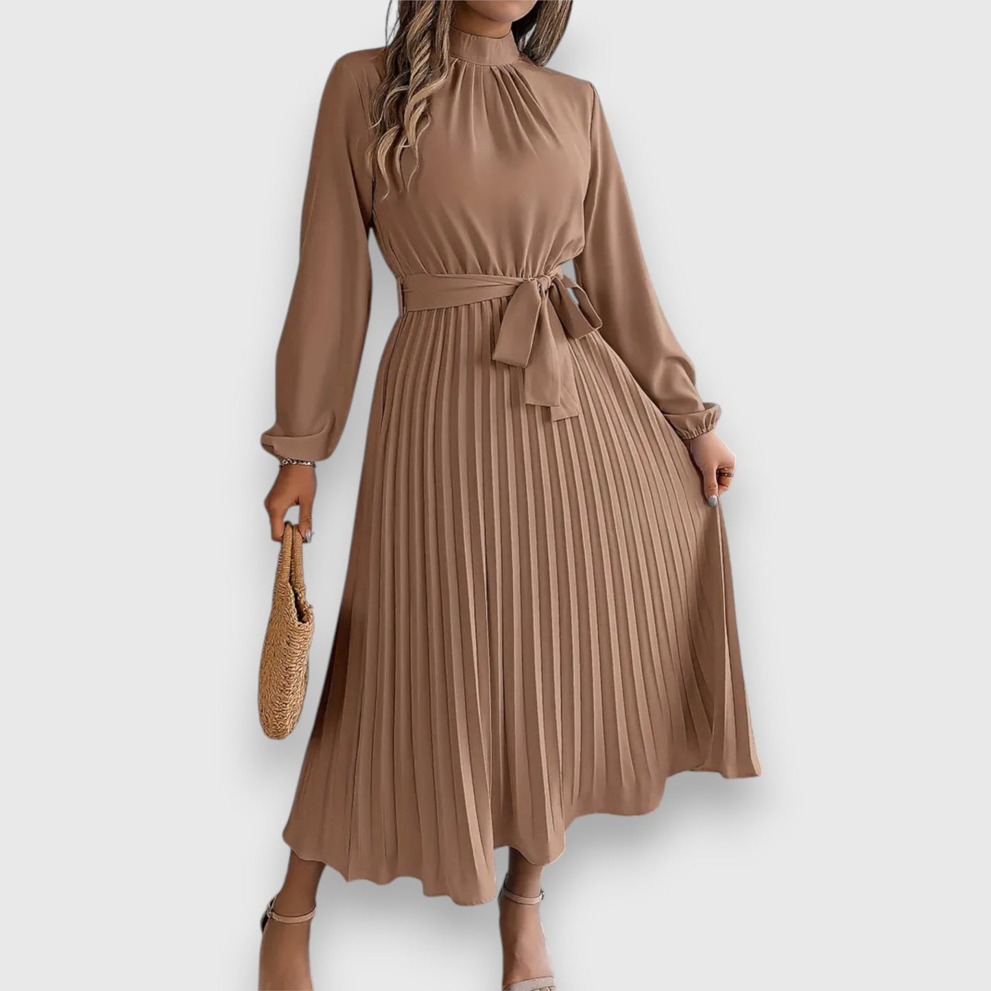 Robe Midi Avec Jupe Plissée Et Manches Longues Pour Femme | Idéal Pour Occasions Formelles