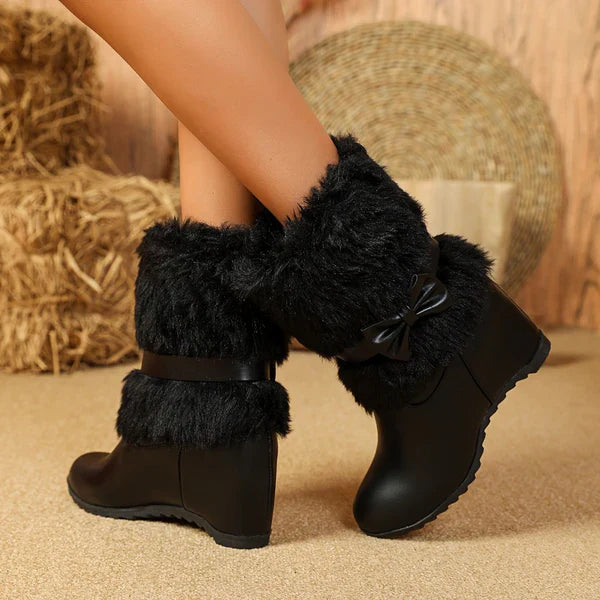 Bottes D’hiver À Semelle Épaisse Avec Détails Nœud Pour Femme | Idéales Pour La Saison Froide