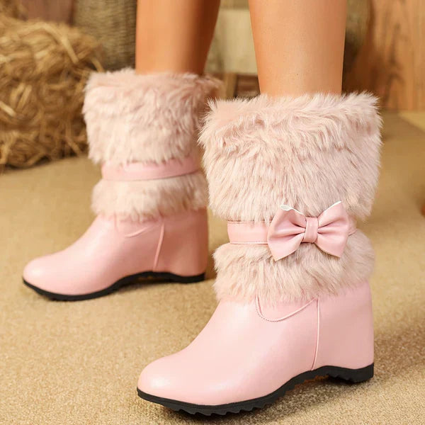 Bottes D’hiver À Semelle Épaisse Avec Détails Nœud Pour Femme | Idéales Pour La Saison Froide
