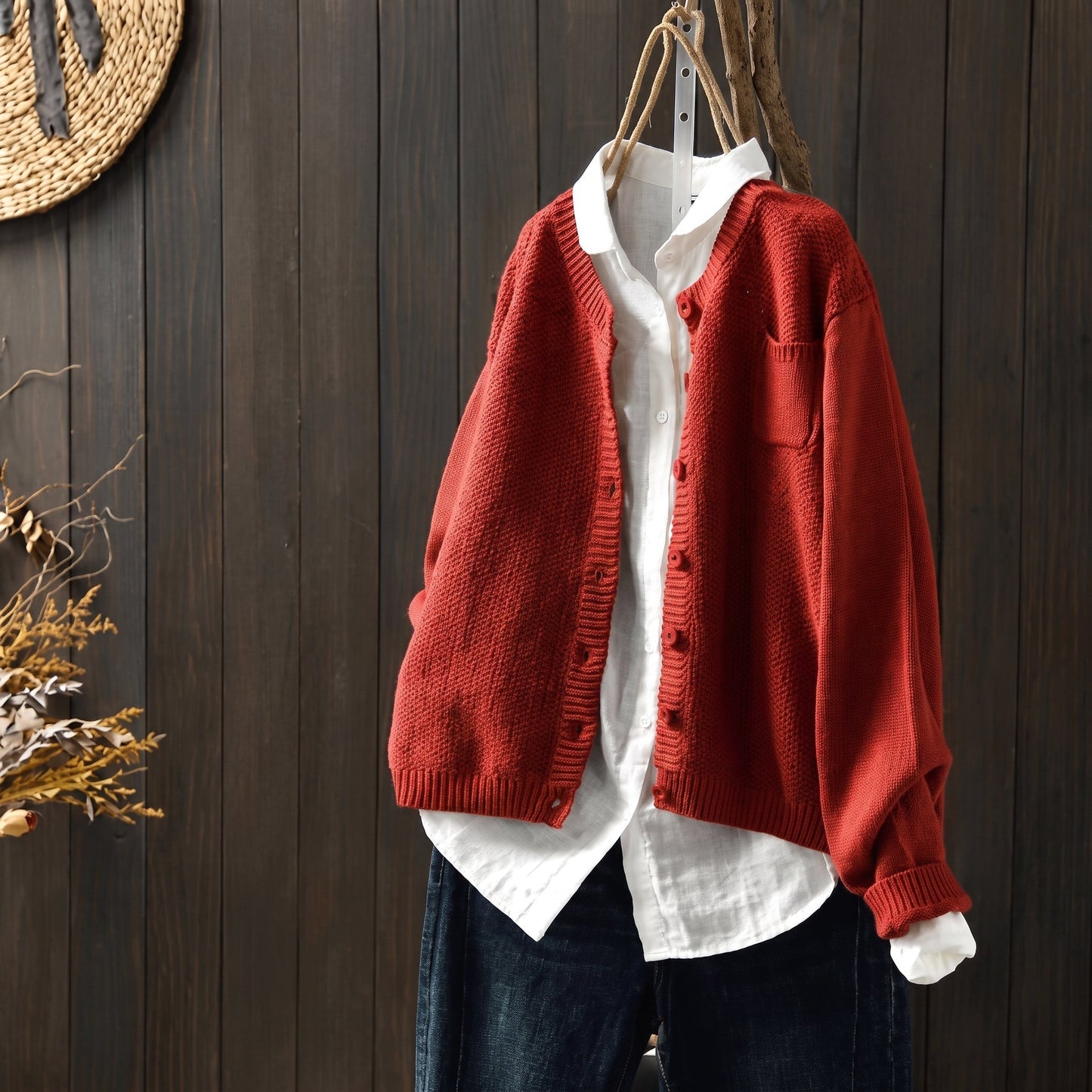 Cardigan boutonné à poche pour femmes