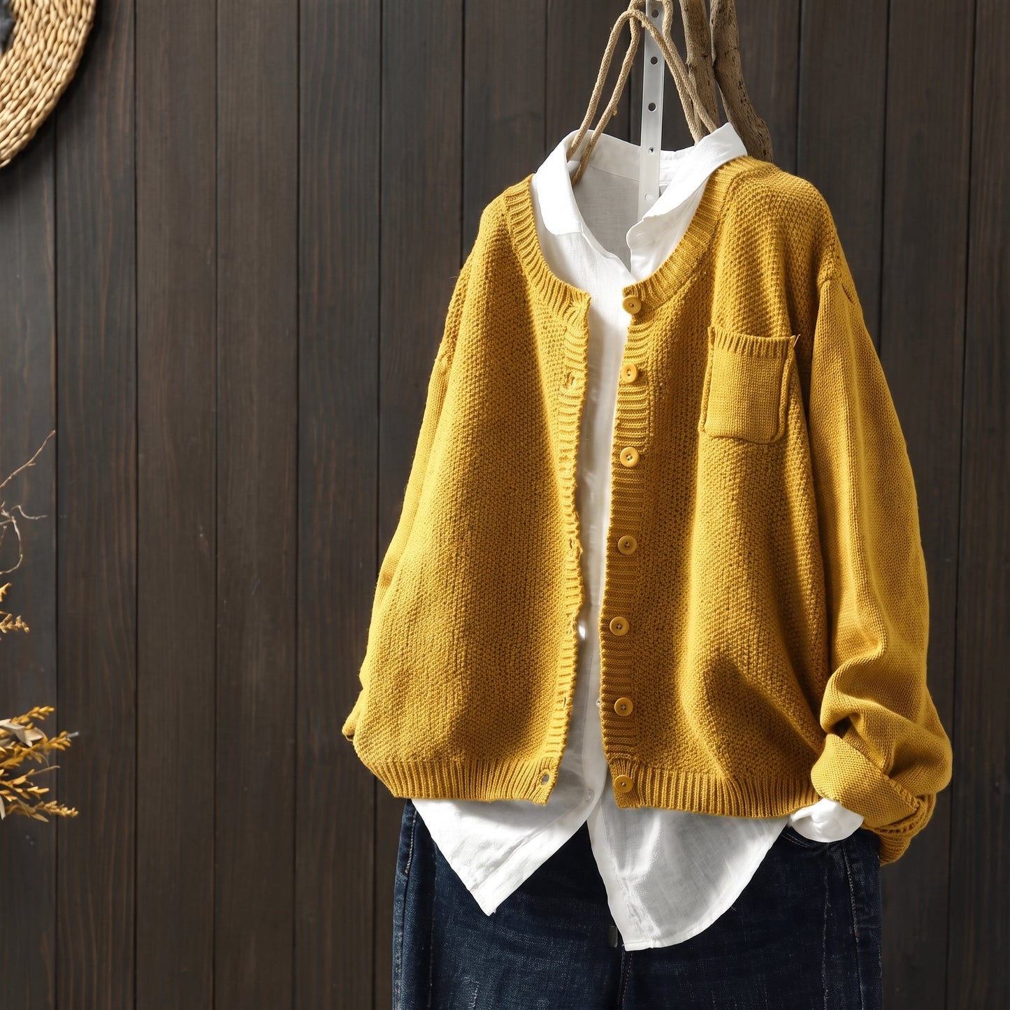 Cardigan boutonné à poche pour femmes