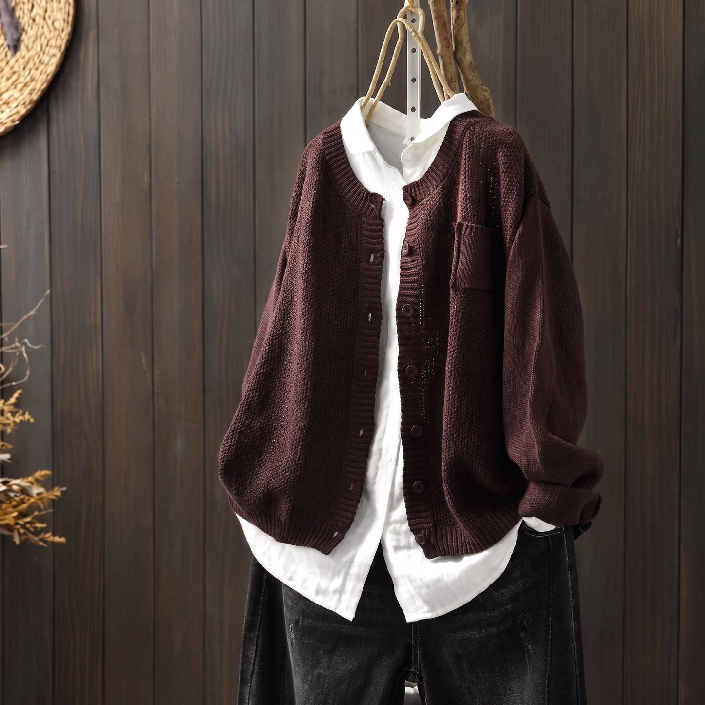Cardigan boutonné à poche pour femmes