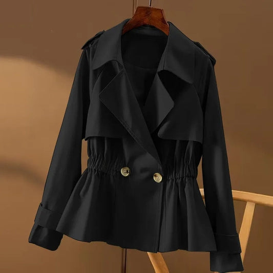 Trench Coat Noir à Double Boutonnage avec Ceinture pour Femmes | Idéal pour l’Automne et le Printemps
