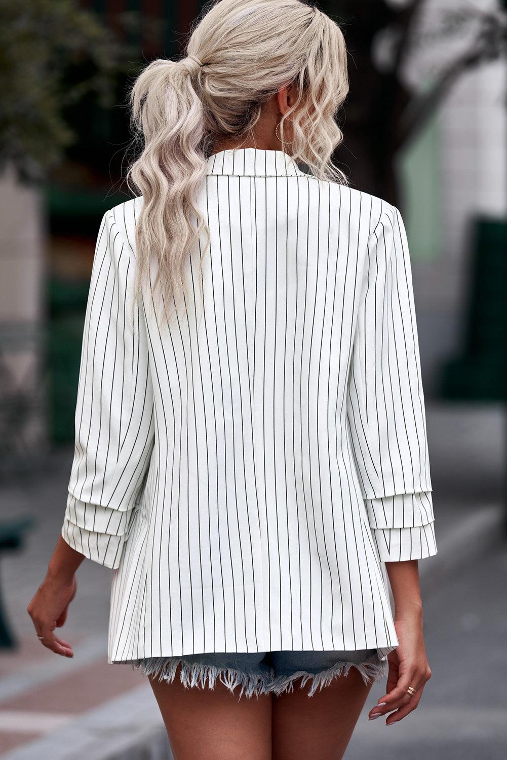 Veste Légère à Rayures Verticales avec Manches 3/4 pour Femme | Idéale pour Mi-Saison et Été
