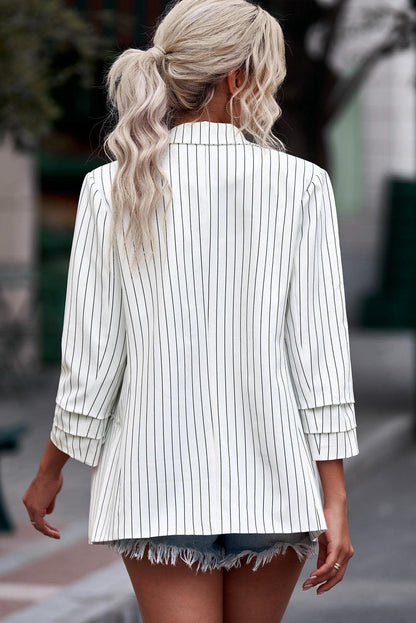 Veste Légère à Rayures Verticales avec Manches 3/4 pour Femme | Idéale pour Mi-Saison et Été