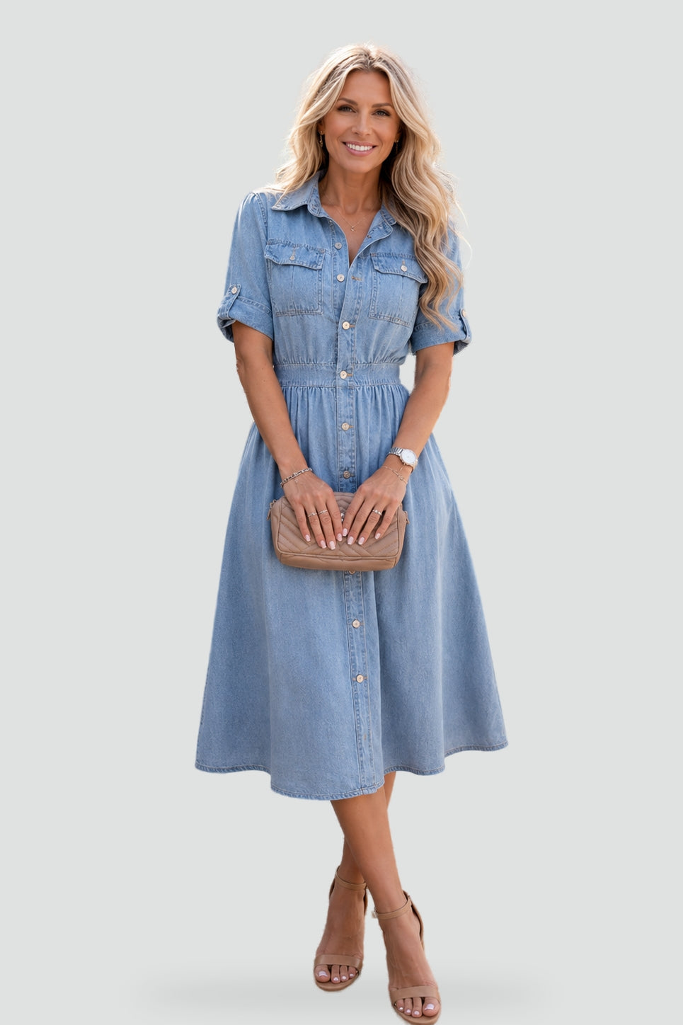 Robe chemise à manches courtes avec taille ajustée pour femme | Idéale pour l’été