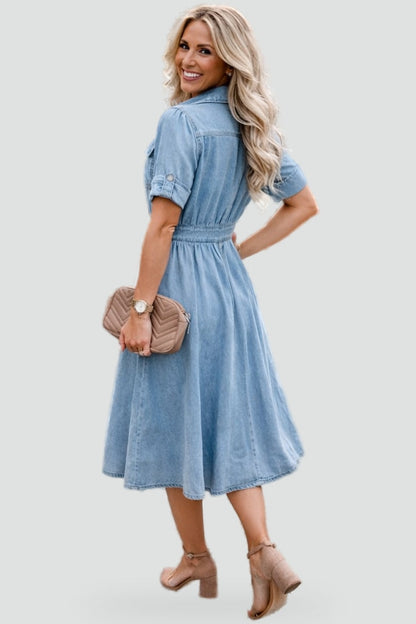 Robe chemise à manches courtes avec taille ajustée pour femme | Idéale pour l’été