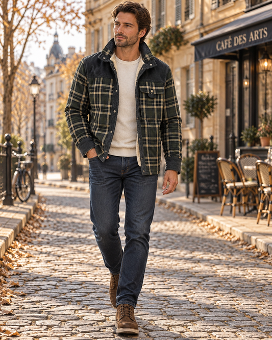 Surchemise à carreaux doublée pour hommes
