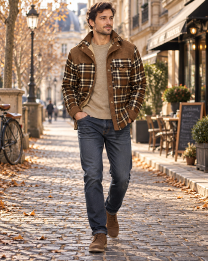 Surchemise à carreaux doublée pour hommes