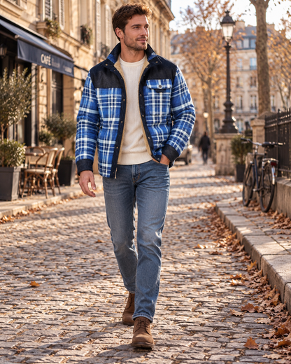 Surchemise à carreaux doublée pour hommes