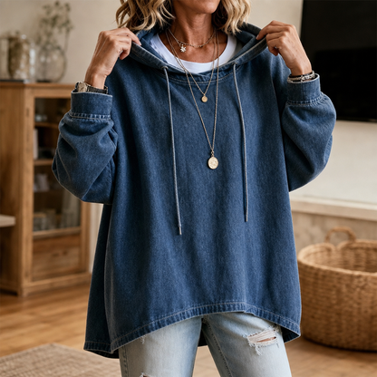Sweat à capuche effet denim pour femmes