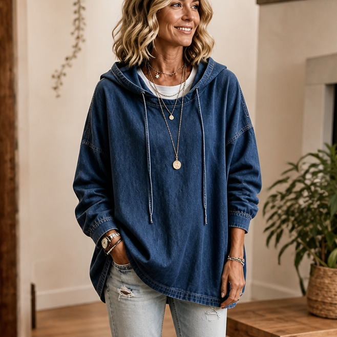 Sweat à capuche effet denim pour femmes