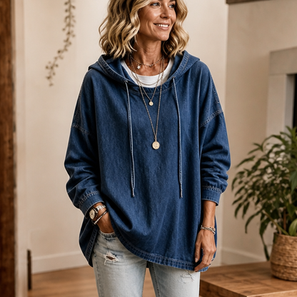 Sweat à capuche effet denim pour femmes