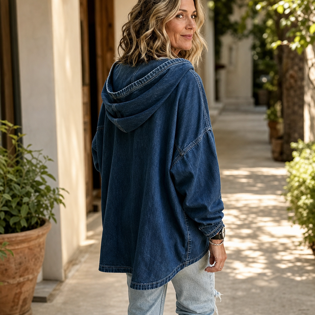 Sweat à capuche effet denim pour femmes