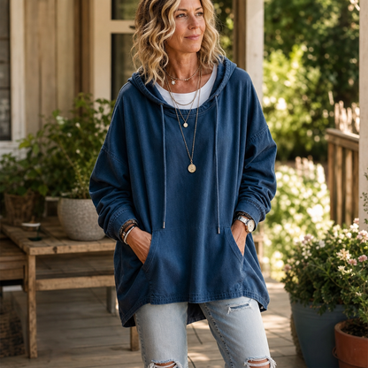Sweat à capuche effet denim pour femmes