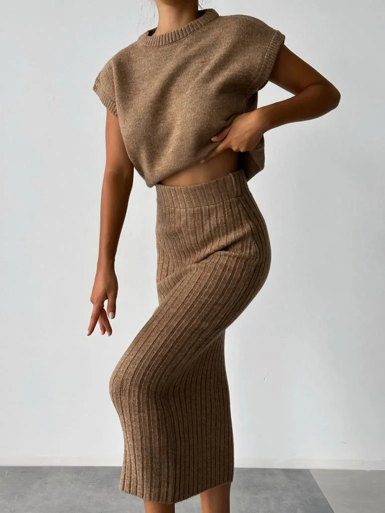 Ensemble en Maille avec Cardigan et Jupe pour Femme | Idéal pour Événements et Réunions