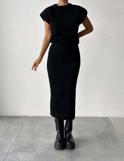 Ensemble en Maille avec Cardigan et Jupe pour Femme | Idéal pour Événements et Réunions