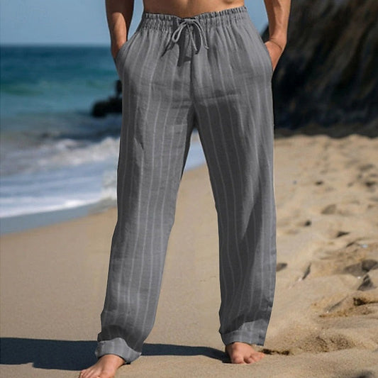 Pantalon À Taille Élastique Avec Cordon De Serrage Et Rayures Verticales Pour Homme | Idéal Pour Usage Quotidien Et Loisirs