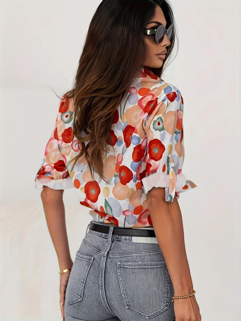 Blouse à motif floral avec fermeture boutonnée pour femmes | Idéal pour la mi-saison