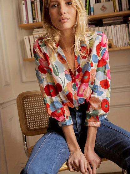 Blouse à motif floral avec fermeture boutonnée pour femmes | Idéal pour la mi-saison