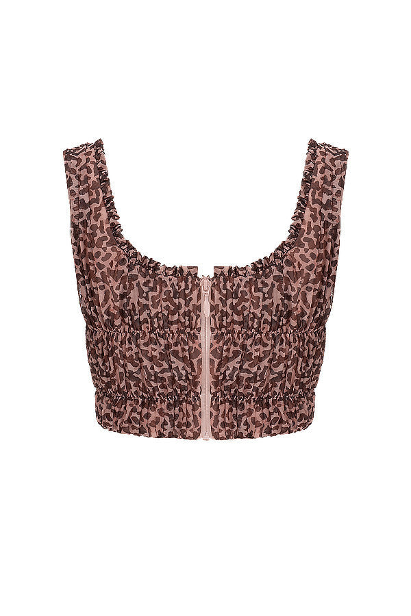 Top Sans Manches À Imprimé Léopard Et Encolure Plissée Pour Femme | Idéal Pour Saison Printemps Et Été