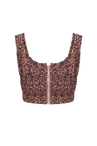 Top Sans Manches À Imprimé Léopard Et Encolure Plissée Pour Femme | Idéal Pour Saison Printemps Et Été