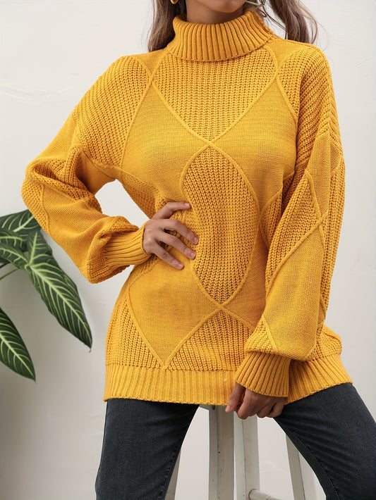Pull col roulé à motif losange pour femmes
