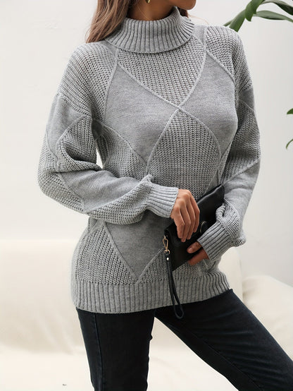 Pull col roulé à motif losange pour femmes