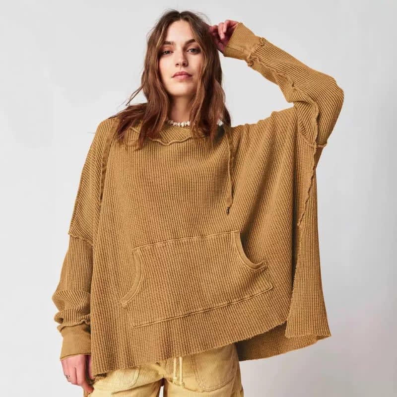 Pull à capuche en maille gaufrée pour femmes