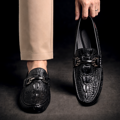 Mocassin à motif effet croco et ornement métallique pour homme | Idéal pour l’automne