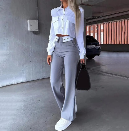 Ensemble Blazer Rayé Et Pantalon À Cordon Pour Femme | Idéal Pour Le Travail Et Les Réunions