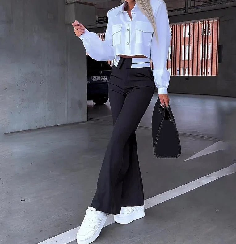 Ensemble Blazer Rayé Et Pantalon À Cordon Pour Femme | Idéal Pour Le Travail Et Les Réunions