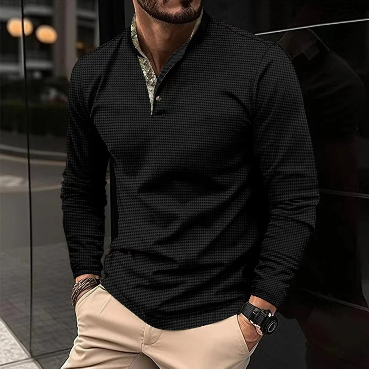 Polo À Manches Longues Avec Col Coloré Pour Homme | Idéal Pour Usage Quotidien Ou Bureau