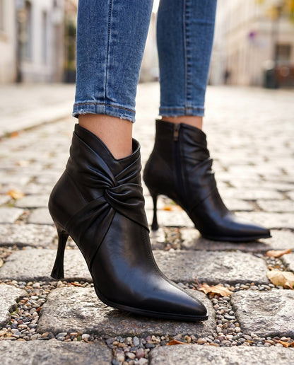 Bottines À Bout Pointu Avec Talon Aiguille Et Détail Nœud Torsadé Pour Femme | Idéal Pour L'automne Et Les Occasions Habillées