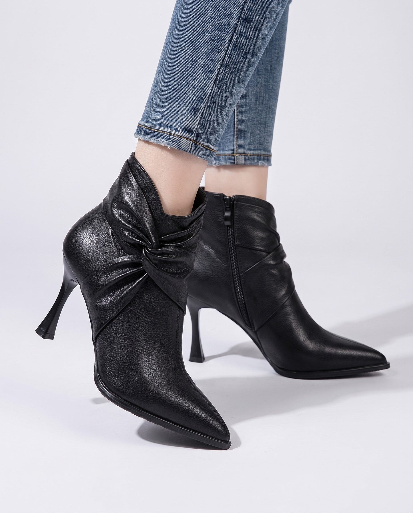 Bottines À Bout Pointu Avec Talon Aiguille Et Détail Nœud Torsadé Pour Femme | Idéal Pour L'automne Et Les Occasions Habillées
