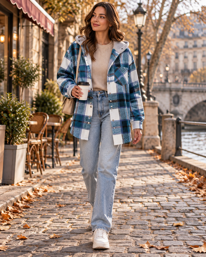 Veste à carreaux à capuche pour femmes