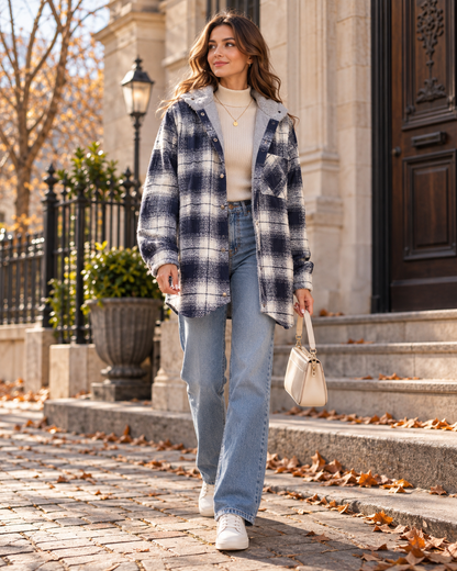 Veste à carreaux à capuche pour femmes