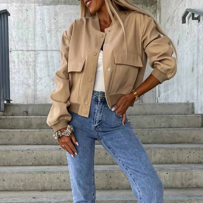 Veste bomber à poches à rabat pour femmes