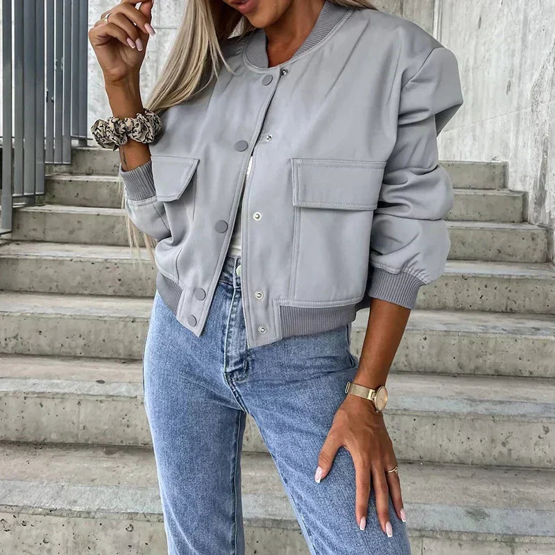 Veste bomber à poches à rabat pour femmes