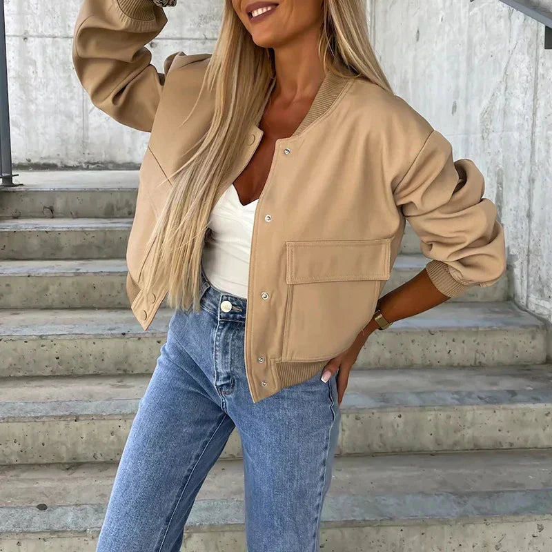 Veste bomber à poches à rabat pour femmes