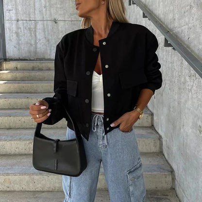 Veste bomber à poches à rabat pour femmes