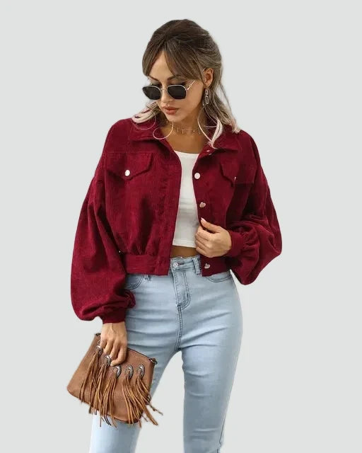 Veste courte à manches bouffantes pour femmes