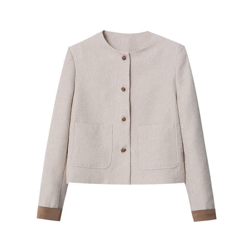 Veste courte à col rond et fermeture boutonnée pour femme