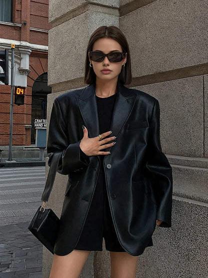 Blazer oversize à revers cranté pour femmes