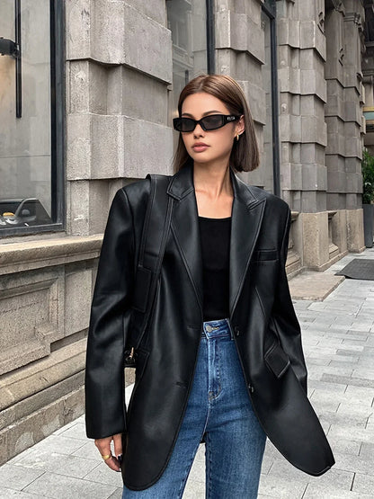 Blazer oversize à revers cranté pour femmes