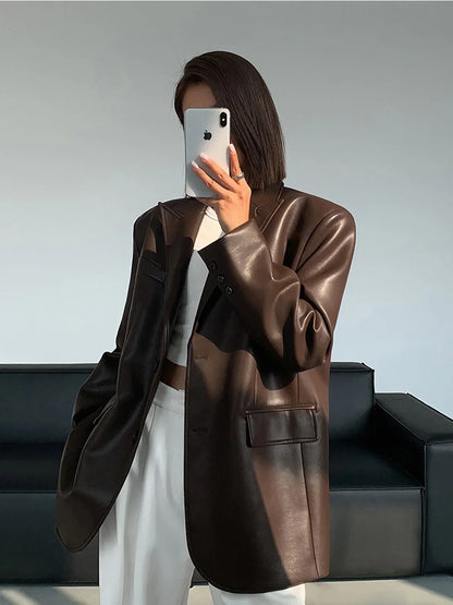 Blazer oversize à revers cranté pour femmes