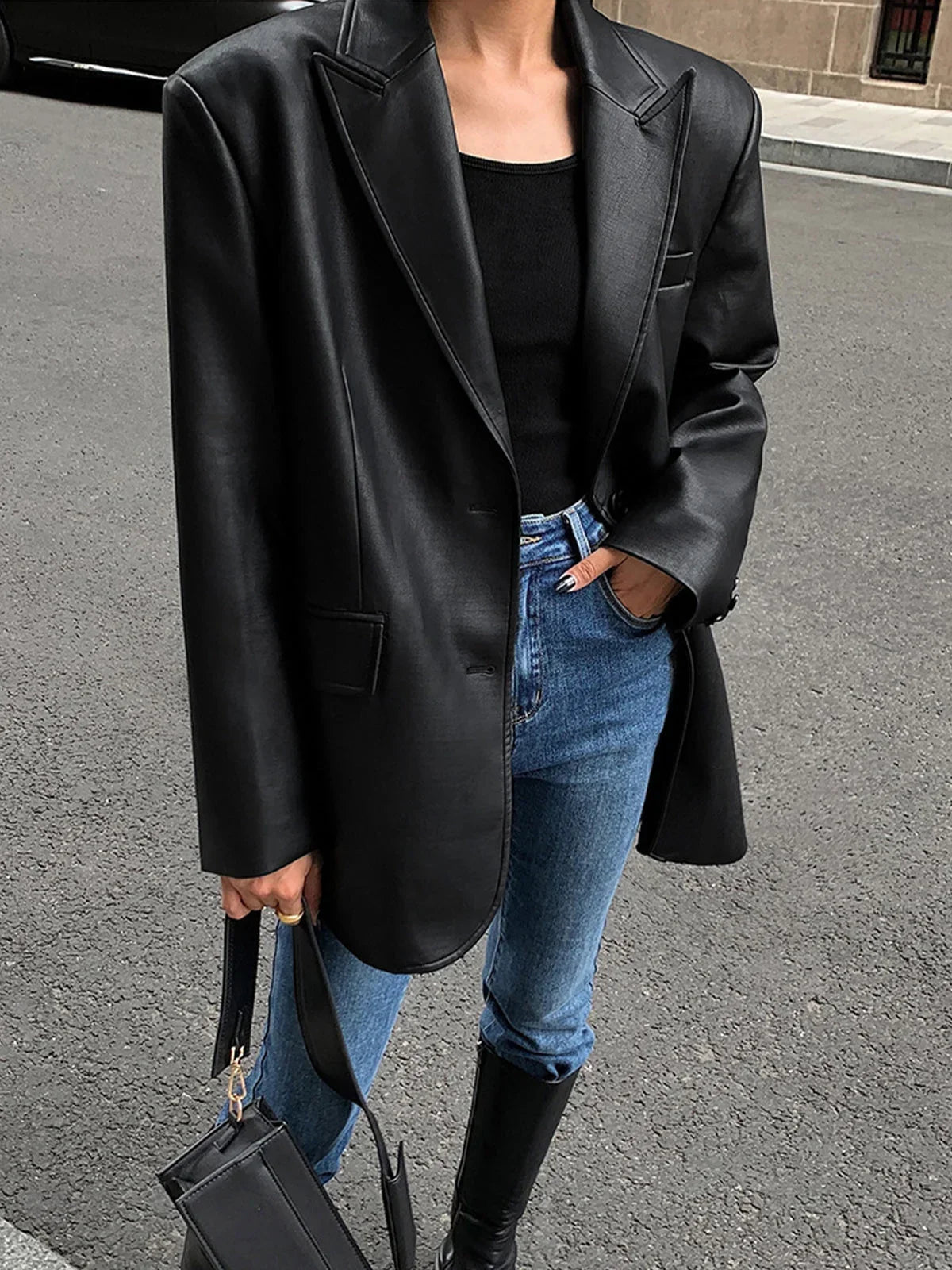 Blazer oversize à revers cranté pour femmes