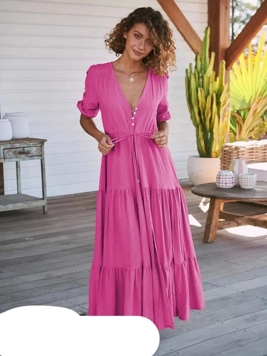Robe Longue Rose à Coupe Fluide pour Femmes | Idéale pour les Vacances ou les Événements d'Été